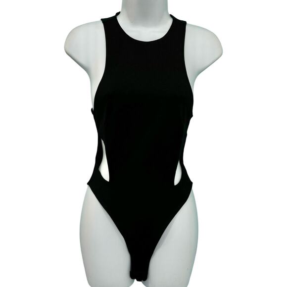 Atoir Black Bianca Racerback Stretchy Scuba Fabric Side Cutouts Bodysuit Sz 2 - Picture 1 of 12